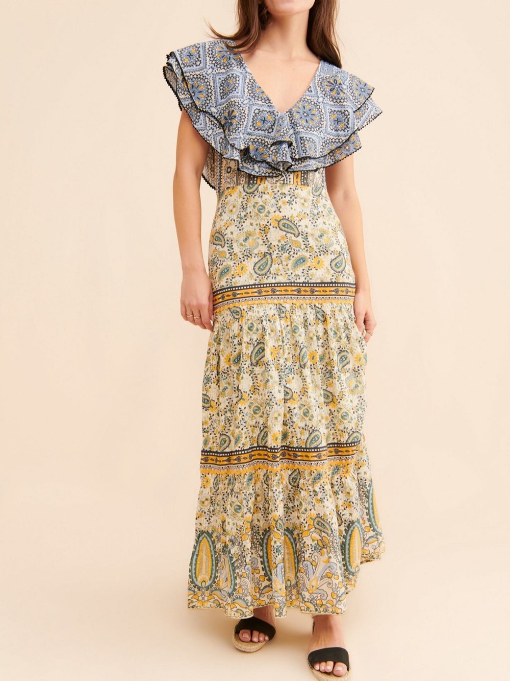 Forever Your Girl Paisley Ruffled Tiered Maxi‎ Dress Anthro Boho Cottagecore